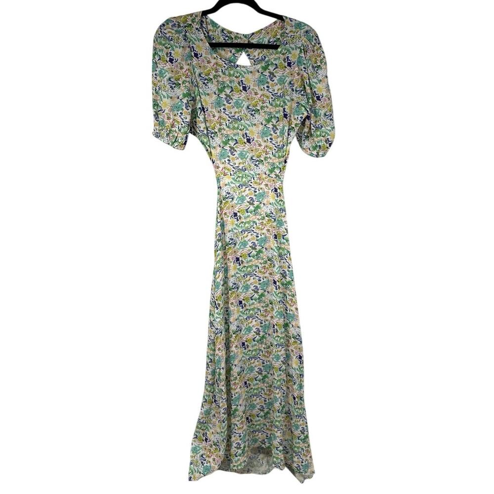 Little Lies Open Back Floral Midi Dress Womens S Puff Sleeve Midi